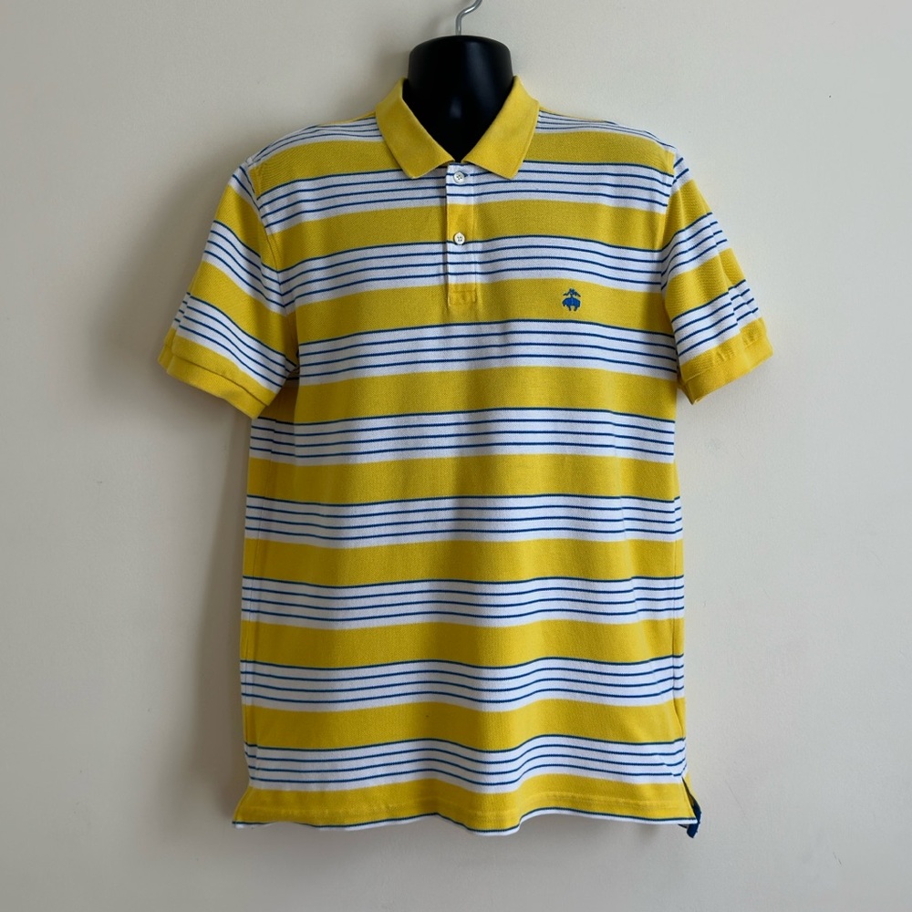 Brooks Brothers Shirt Men's Large Yellow White Striped Polo Rugby 346 Sz xl